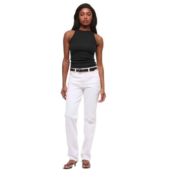 NWT Abercrombie The 90's Straight Mid Rise Jeans Womens 25 Short White Denim - Picture 5 of 12